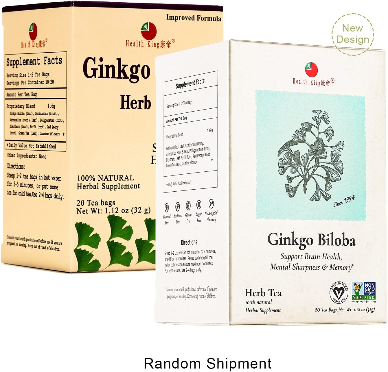 Ginkgo Biloba Herb Tea, 20 Teabags, Health King Brand