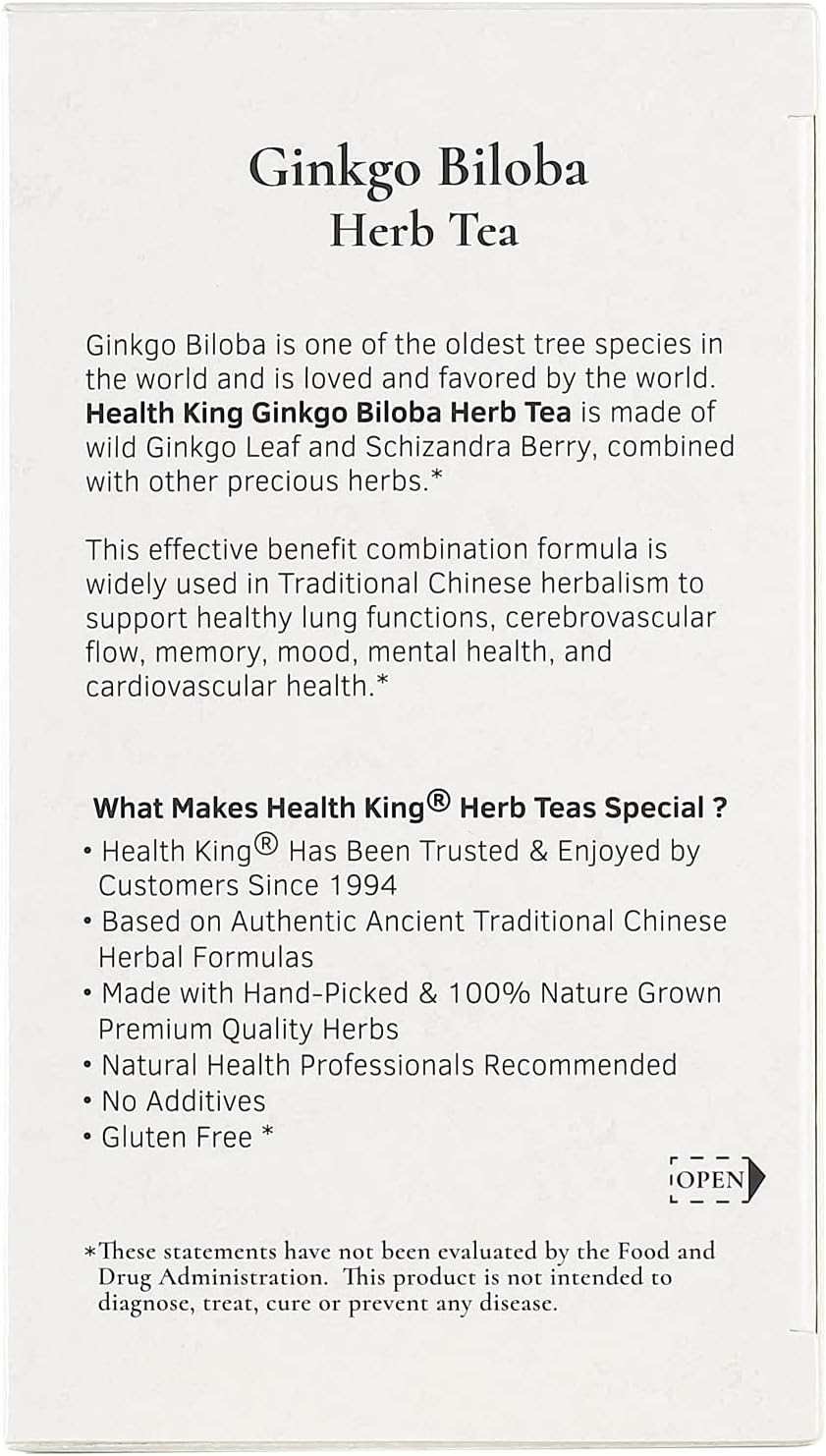 Ginkgo Biloba Herb Tea, 20 Teabags, Health King Brand