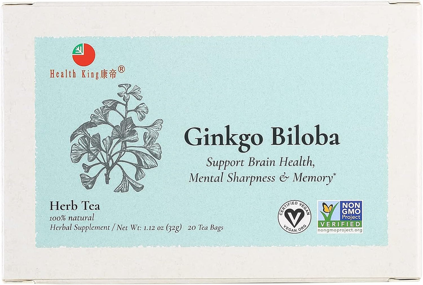 Ginkgo Biloba Herb Tea, 20 Teabags, Health King Brand