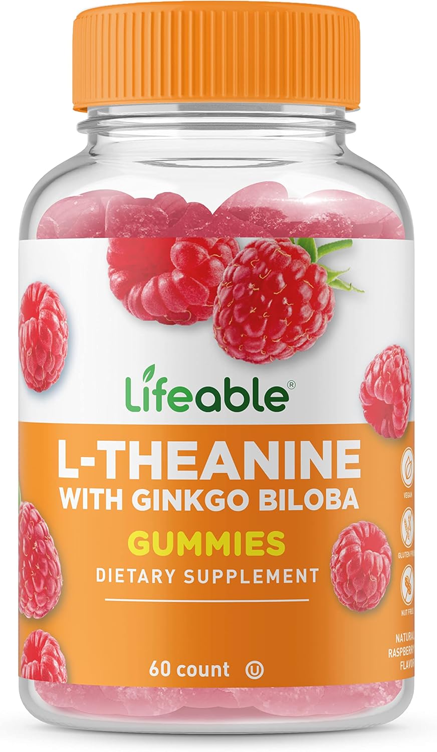 Ginkgo Biloba & L-Theanine Gummy Vitamins for Focus & Relaxation - Vegan & Gluten-Free - 60 Gummies for Men & Women