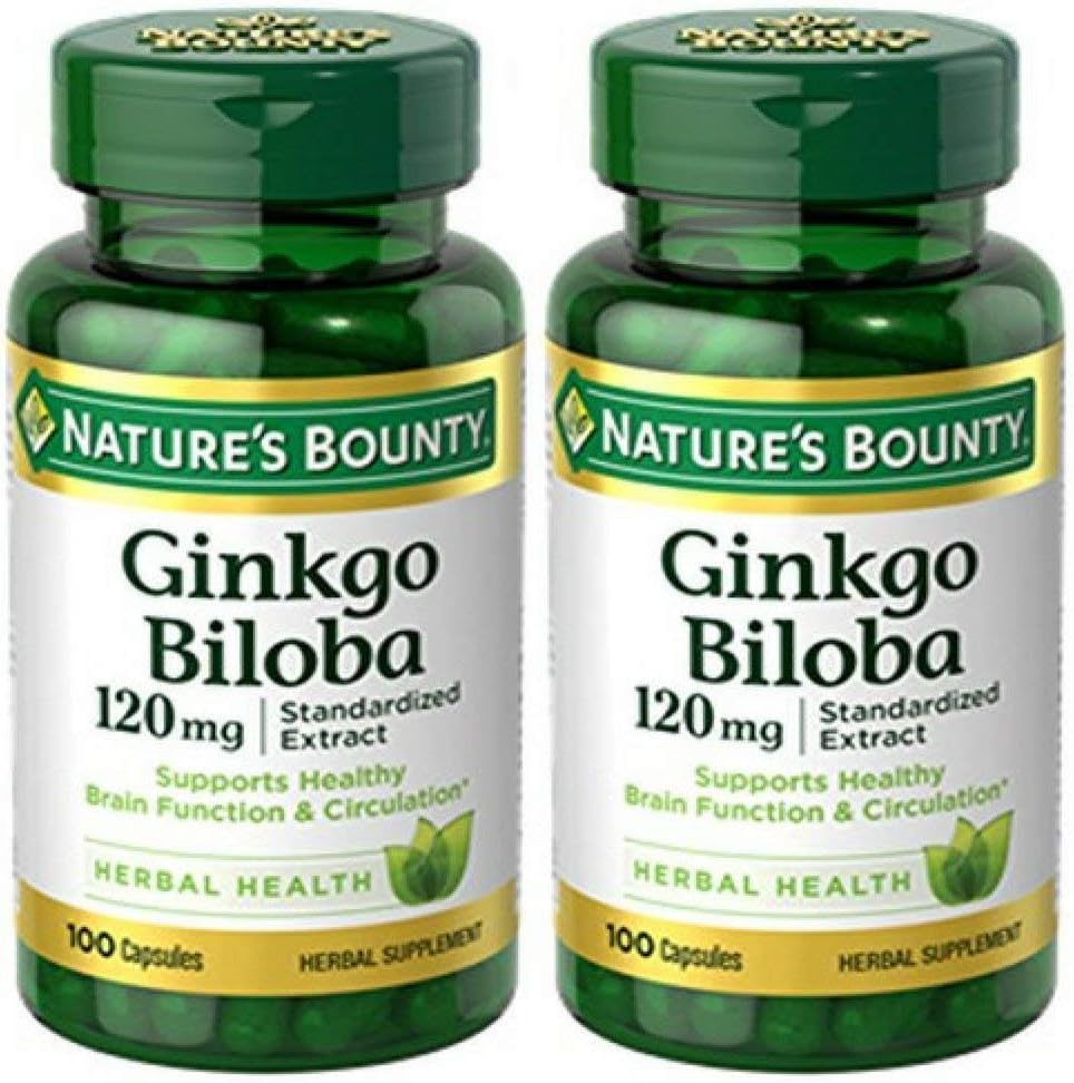 Ginkgo Biloba Standardized Extract 120mg Capsules - 100 Count (Pack of 2) - Herbal Supplement from Nature's Bounty