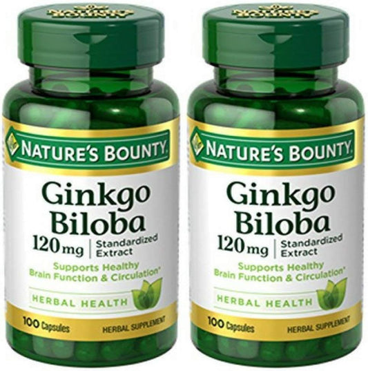 Ginkgo Biloba Standardized Extract 120mg Capsules - 100 Count (Pack of 2) - Herbal Supplement from Nature's Bounty