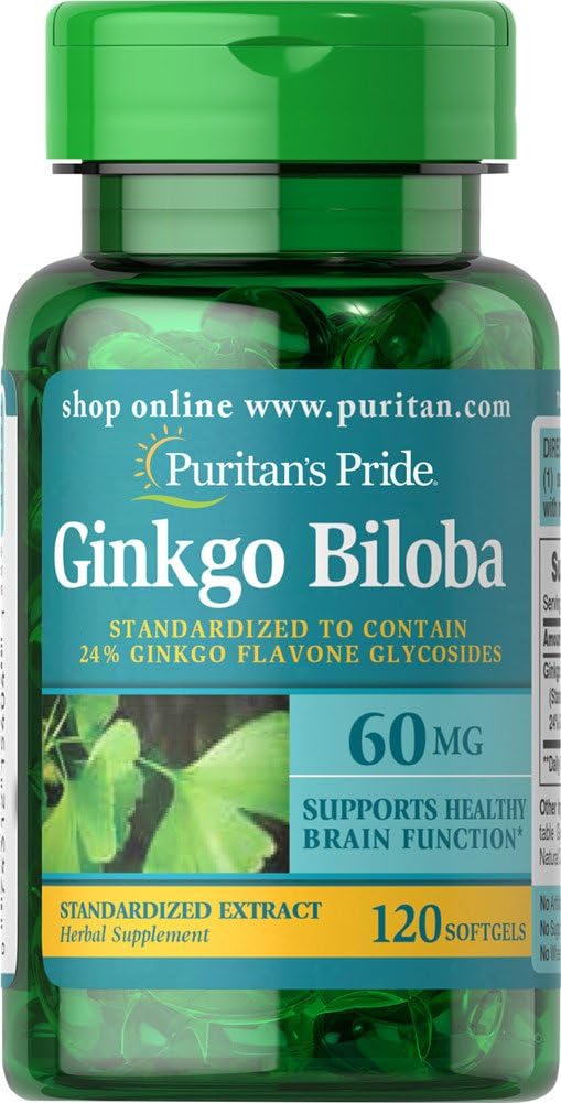 Ginkgo Biloba Standardized Extract Nootropic Softgels - 60 Mg, 120 Count by Puritan's Pride