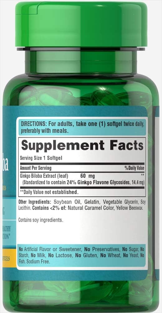 Ginkgo Biloba Standardized Extract Nootropic Softgels - 60 Mg, 120 Count by Puritan's Pride
