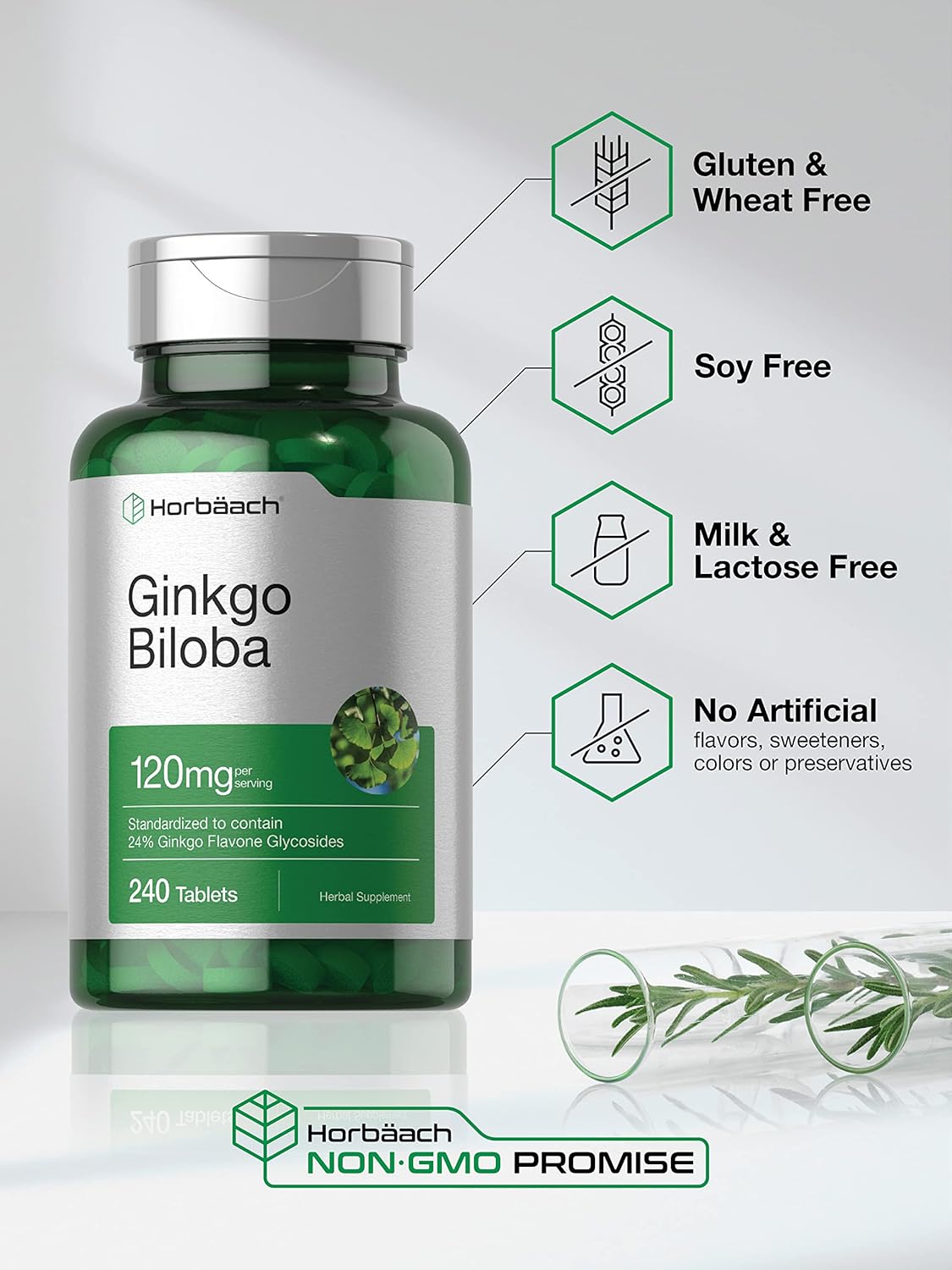 Ginkgo Biloba Supplement 120mg | 240 Tablets | Herbal Extract | Flavone Glycosides | Vegetarian, Non-GMO, Gluten Free
