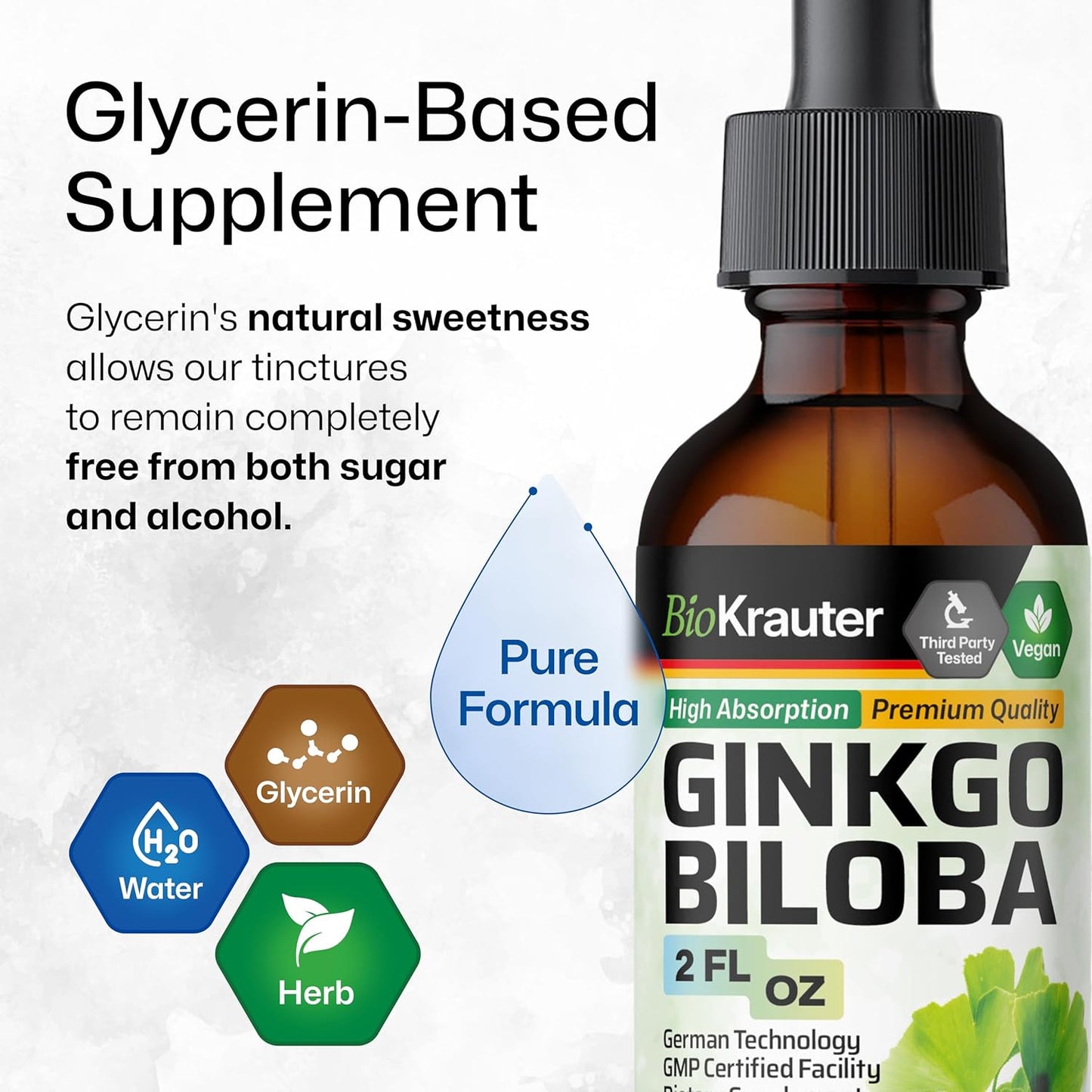 Ginkgo Biloba Tincture and Brain Support Capsules Set - 2 Fl. Oz. Tincture, 100 Capsules