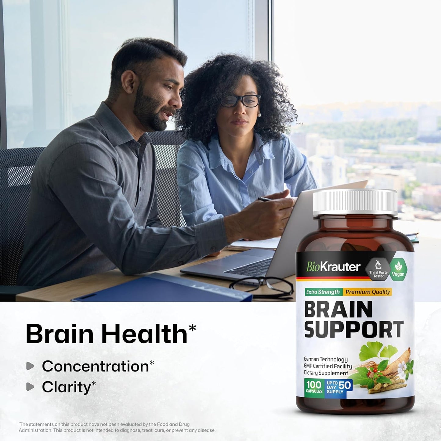 Ginkgo Biloba Tincture and Brain Support Capsules Set - 2 Fl. Oz. Tincture, 100 Capsules