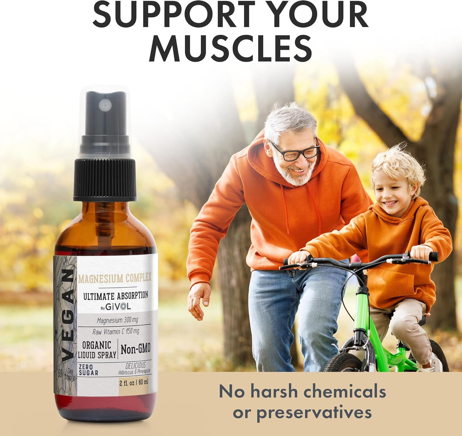 GIVOL Tri Magnesium Complex Liquid Spray with Raw Vitamin C - 300mg for Serenity and Body Decompression - Hibiscus Pineapple Flavor - 60ml