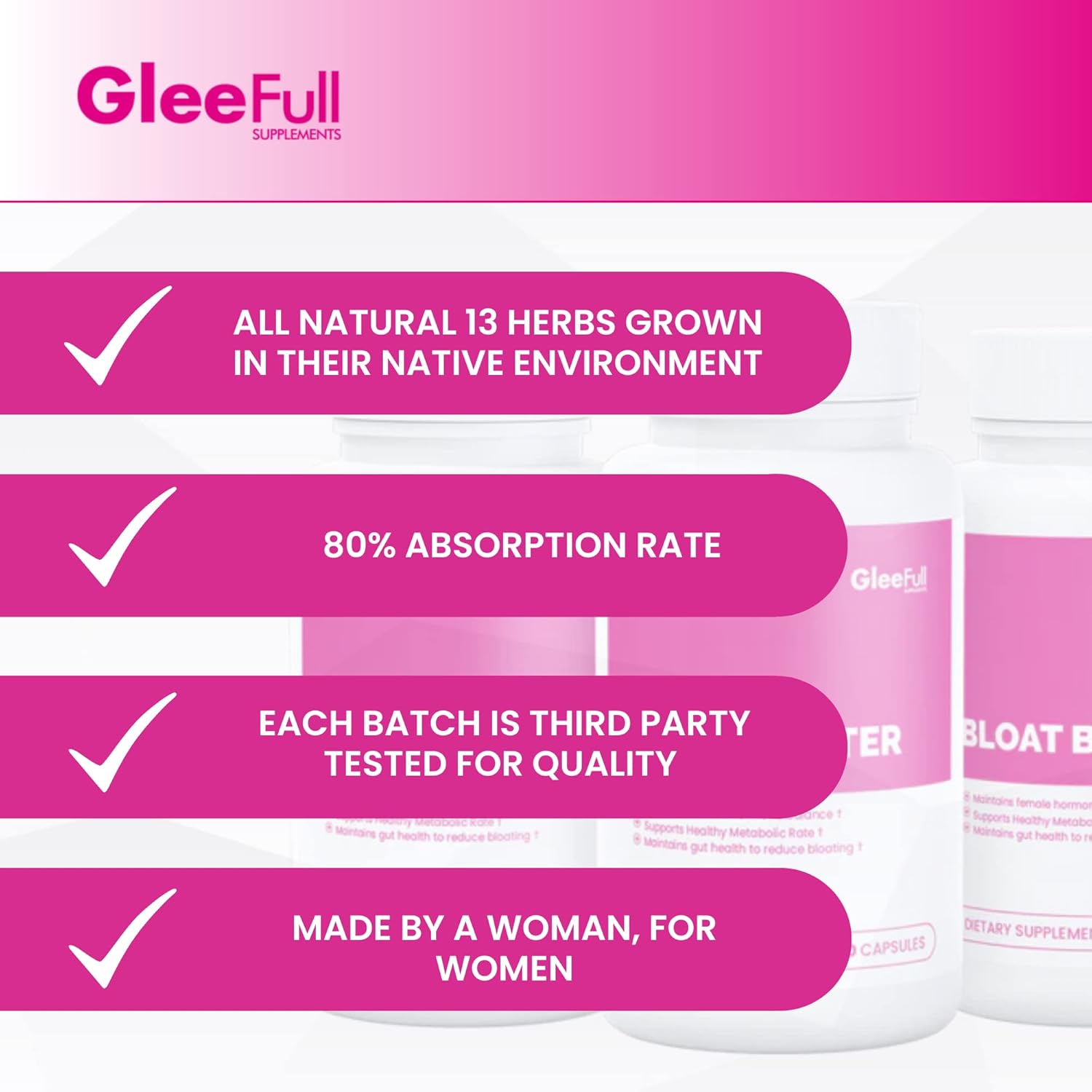GleeFull Supplements Bloat Buster: Relief for Women's Bloating - Digestive Enzymes (3 Pack)