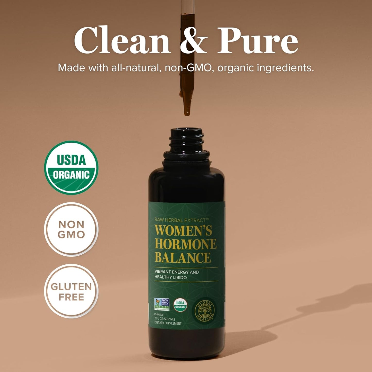 Global Healing Women's Hormone Balance Female Fuzion Organic Liquid Supplement Drops - 2 Fl Oz - Vitality, Libido, Sensual Response, Mood Support, Metabolism Wellness