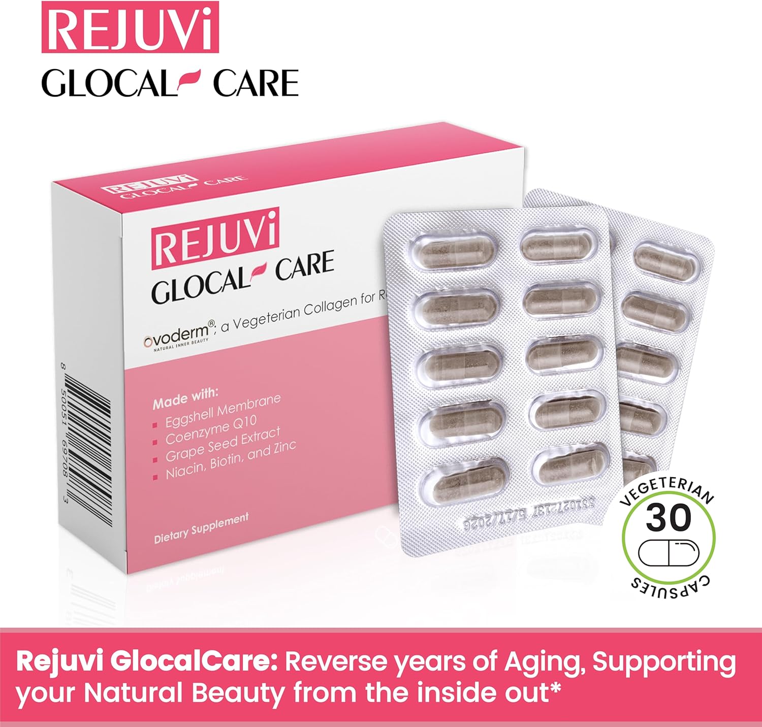 GlocalCare Rejuvi Skin Rejuvenation Cream with Collagen Synthesis, Anti-Wrinkle Properties, Ovoderm, Grape Seed Extract, Coenzyme Q10, and Folate