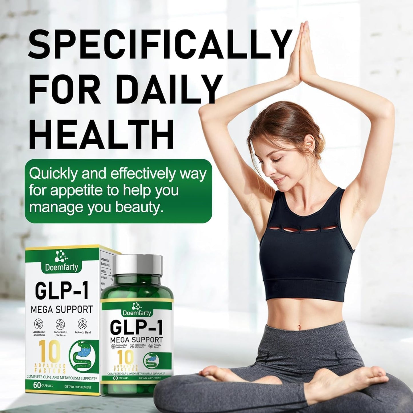 GLP-1 Probiotic Capsules - 10 Billion CFU Multi-Strain Supplement for Men & Women - Naturally Boost GLP-1 Production with Prebiotics - 60 Capsules