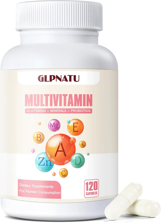 GLPNATU 26-in-1 Multivitamin Supplement with Probiotics for Daily Vitamin Support - 120 Capsules for Men & Women