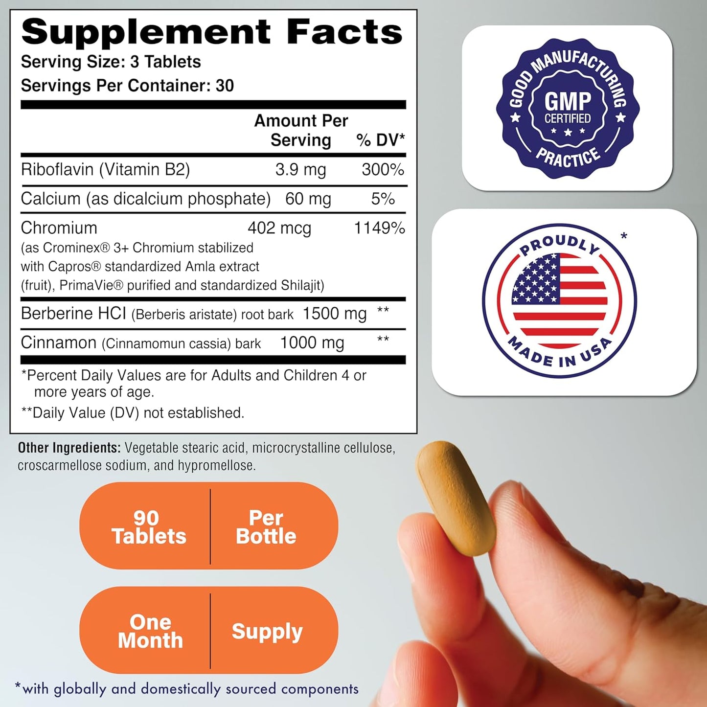 GlucoPro Max Supplement - 1,500mg Berberine, Chrominex, Chromium, 1,000mg Cinnamon | Vegan, Non-GMO, Gluten Free - 90 Capsules