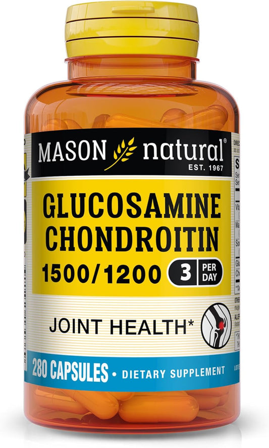 Glucosamine Chondroitin 1500/1200 with Vitamin C for Joint Health - 280 Capsules, 3 Per Day, Mason Natural