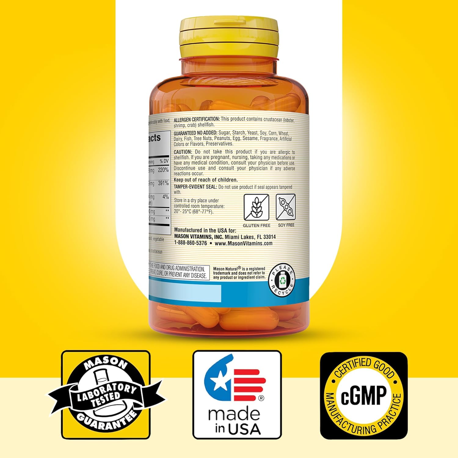 Glucosamine Chondroitin 1500/1200 with Vitamin C for Joint Health - 280 Capsules, 3 Per Day, Mason Natural