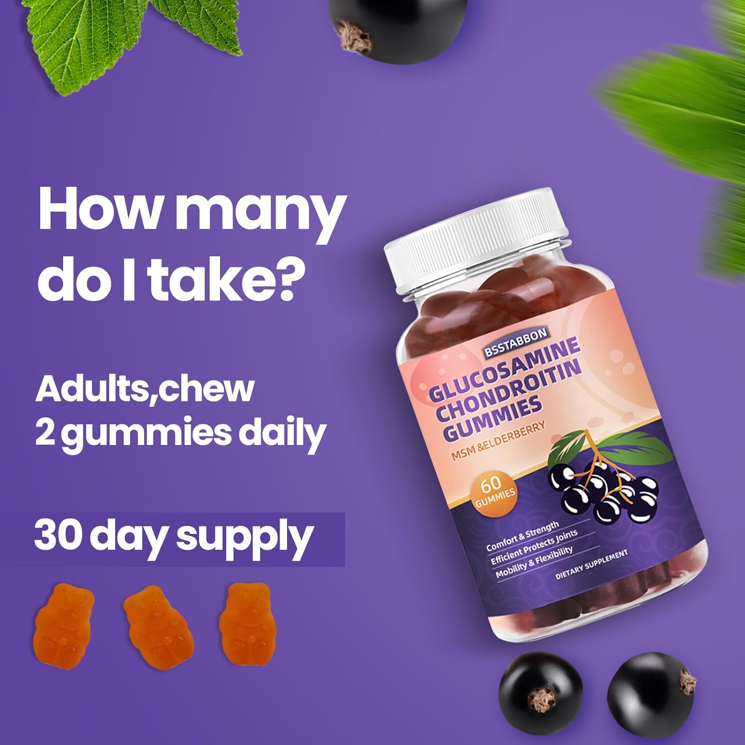 Glucosamine Chondroitin Gummies Supplement for Joint Health - 60 Gummies for Men and Women