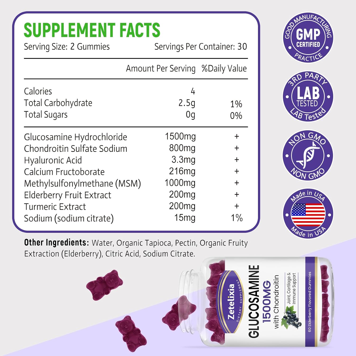Glucosamine Chondroitin Gummies with MSM and Turmeric - Joint Support Supplement for Men and Women - 60 Count