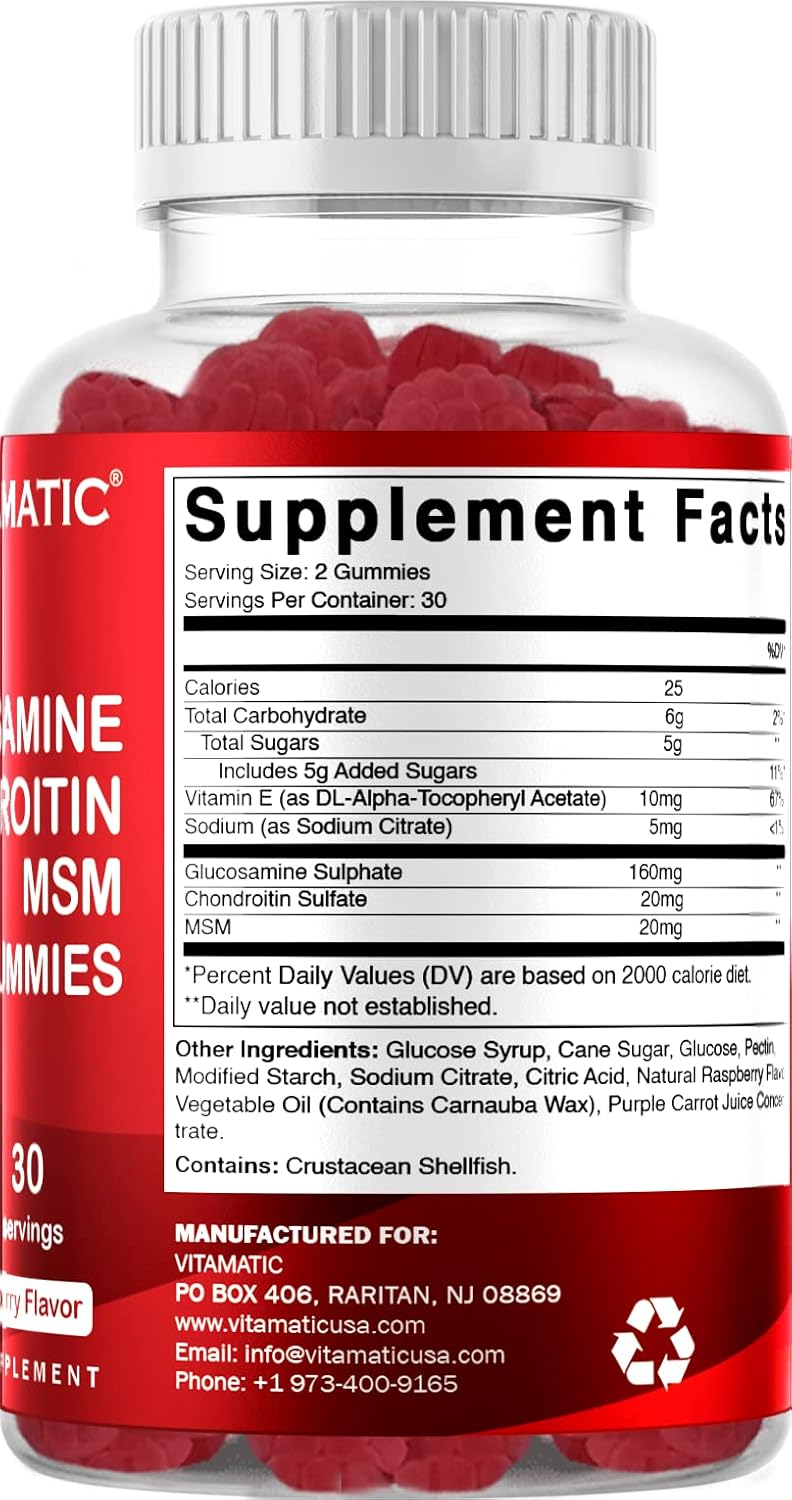Glucosamine Chondroitin Gummies with MSM & Vitamin E for Joint Support - 60 Pectin Gummies