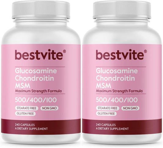 Glucosamine Chondroitin MSM Capsules for Joint Support - Maximum Strength Formula with OptiMSM - 480 Capsules - Non GMO & Gluten Free
