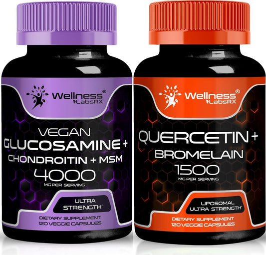 Glucosamine Chondroitin MSM Capsules with Quercetin and Bromelain for Joint Health by WELLNESS LABSRX