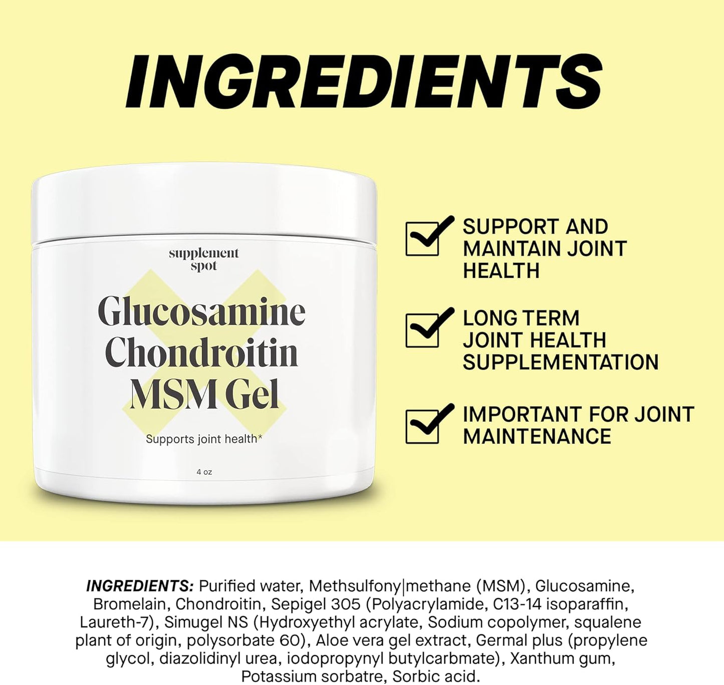Glucosamine Chondroitin MSM Gel - Joint Health Support for Women & Men - 4 oz Gel (90 Day Supply)