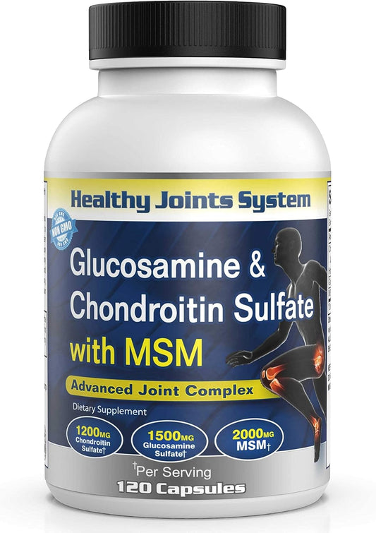 Glucosamine Chondroitin MSM Joint Supplements (120 Capsules) for Men & Women | Support Healthy Joints & Ease Discomfort in Back, Knee, Hands | Nutritional Complex