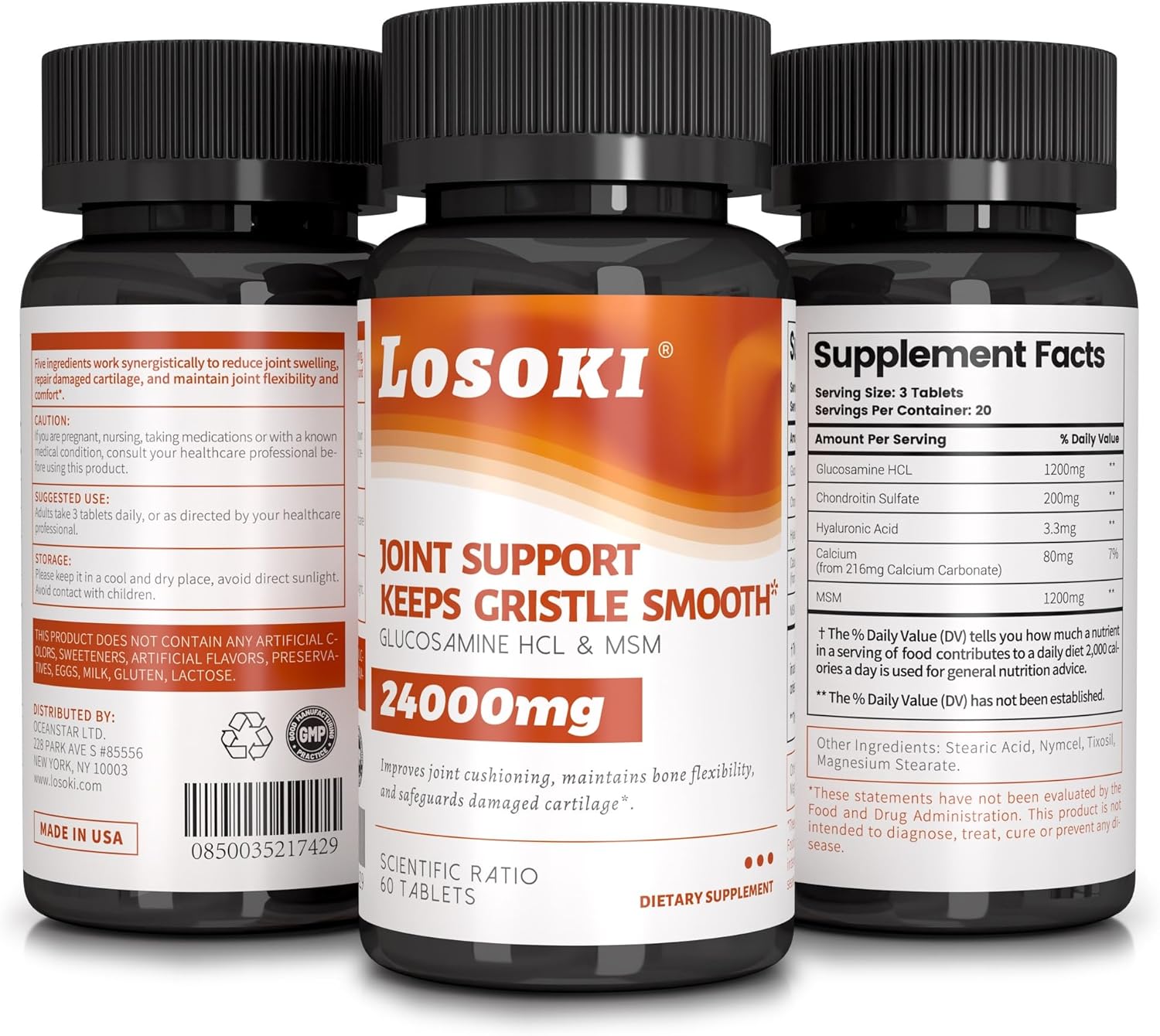 Glucosamine Chondroitin MSM Joint Support Supplement - 60 Tablets for Joint Health by Losoki