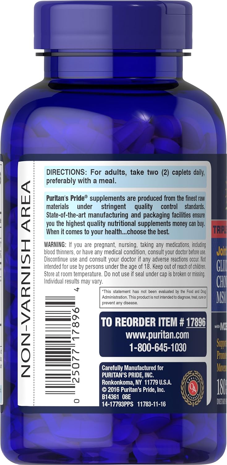 Glucosamine, Chondroitin & MSM Supplement - Puritan's Pride Formula for 2 Caplets Daily