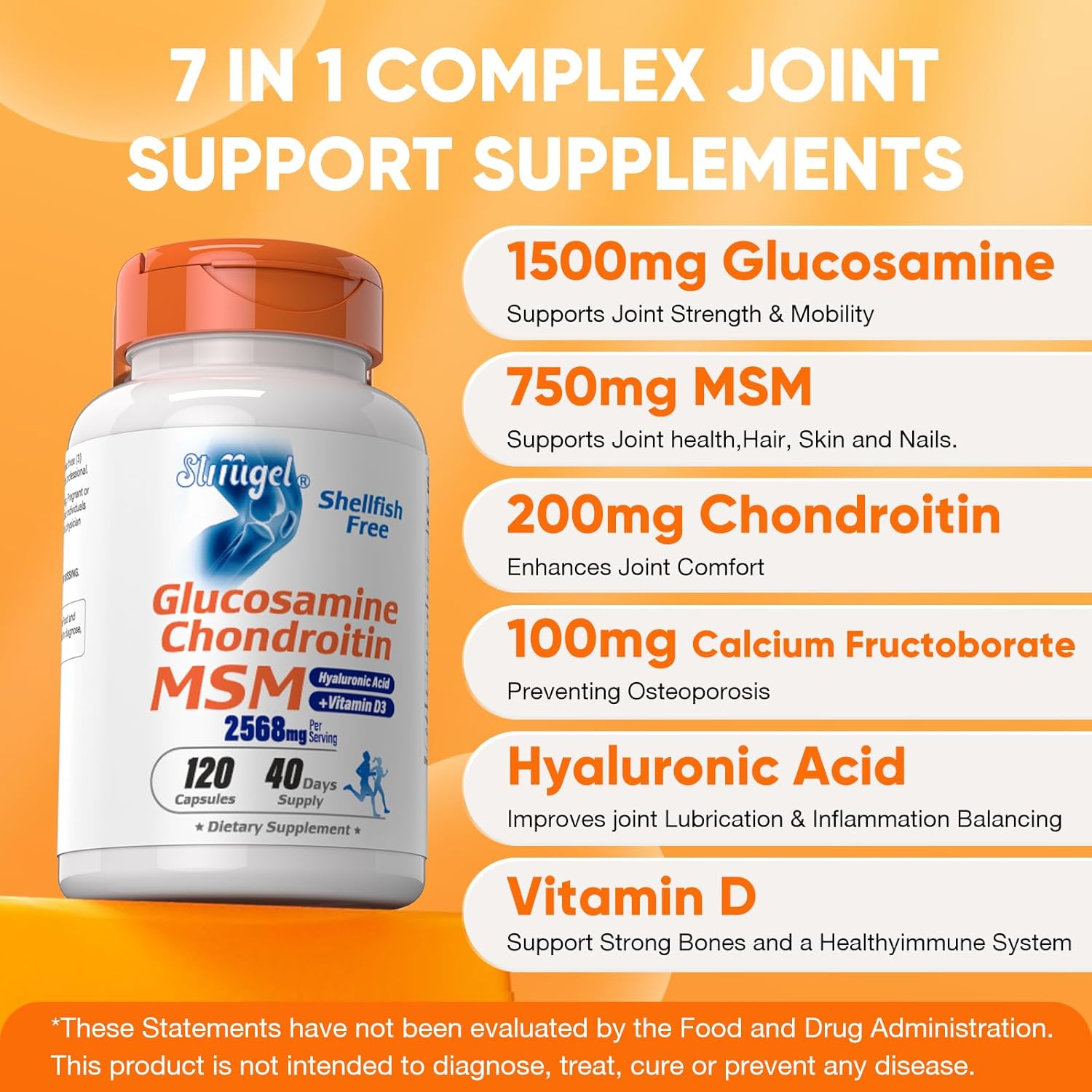 Glucosamine Chondroitin MSM with Vitamin D3 | Joint Support Supplement, Shellfish-Free, Promotes Joint Health, Flexibility, and Bone Strength, Non-GMO