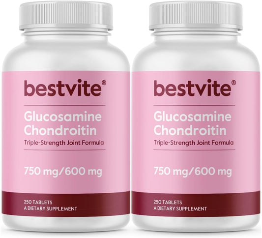 Glucosamine & Chondroitin Sulfate 750/600 Triple Strength Tablets x 500 - Joint Support, No Stearates, Gluten Free