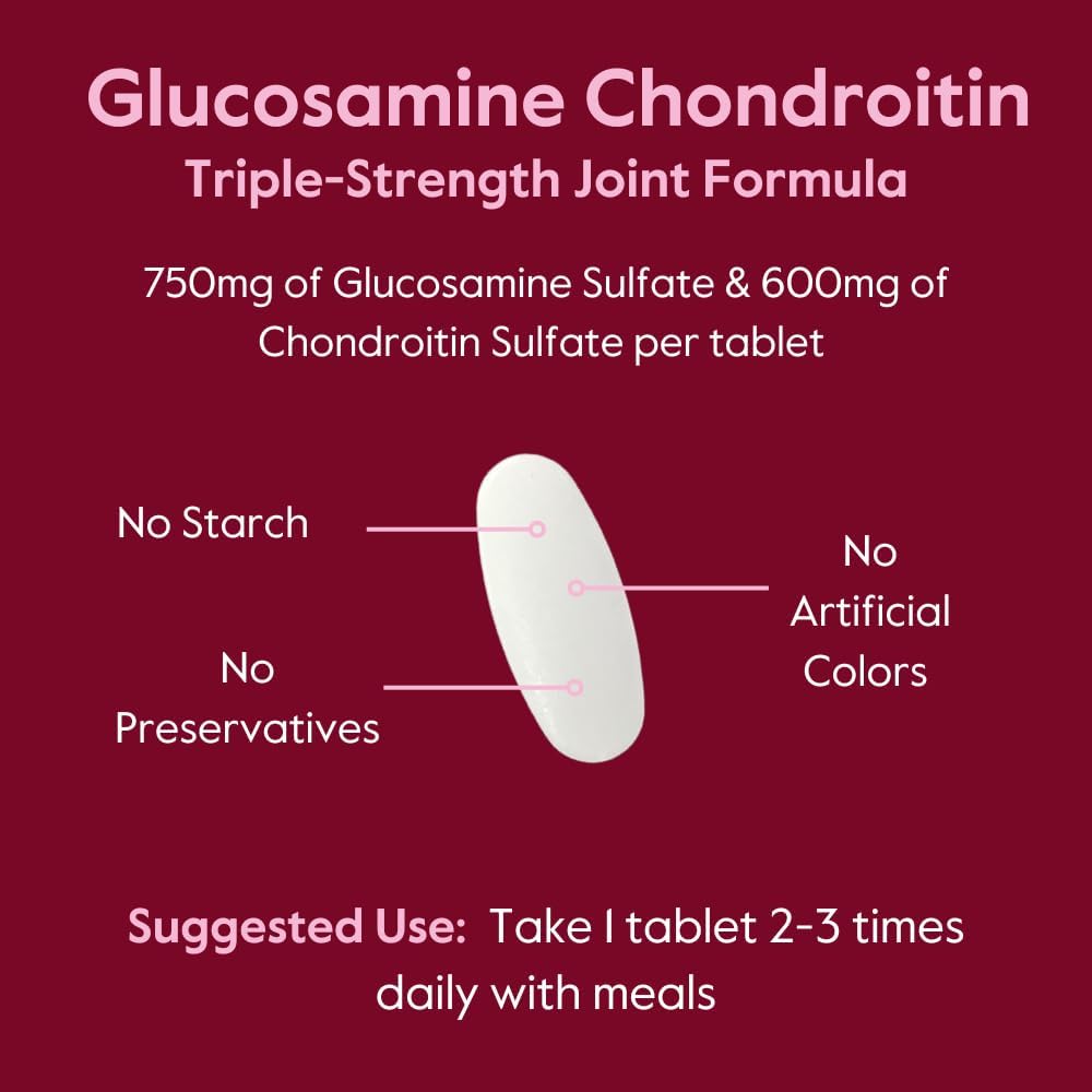 Glucosamine & Chondroitin Sulfate 750/600 Triple Strength Tablets x 500 - Joint Support, No Stearates, Gluten Free