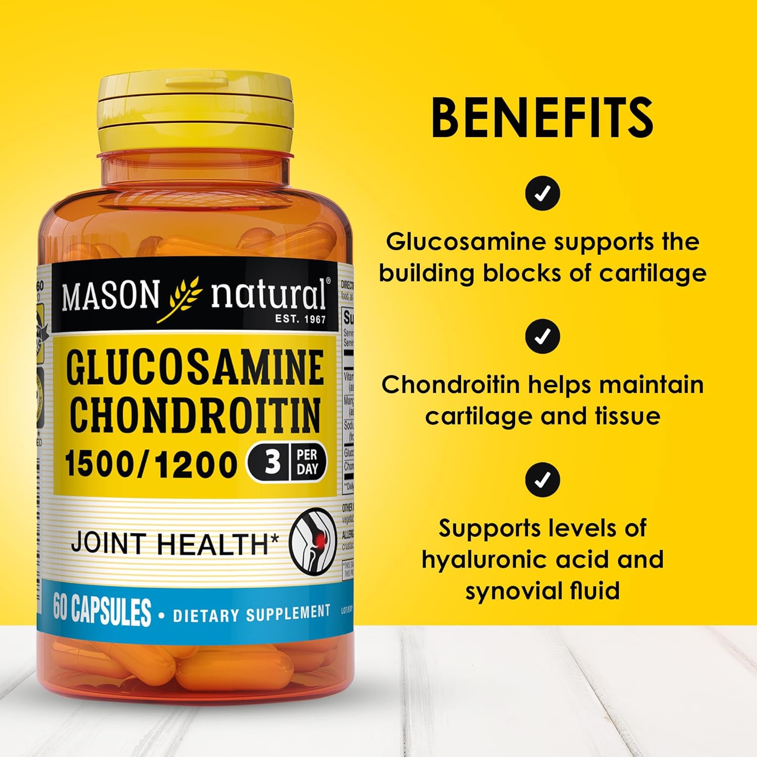 Glucosamine Chondroitin Supplement with Vitamin C for Joint Health - 60 Capsules