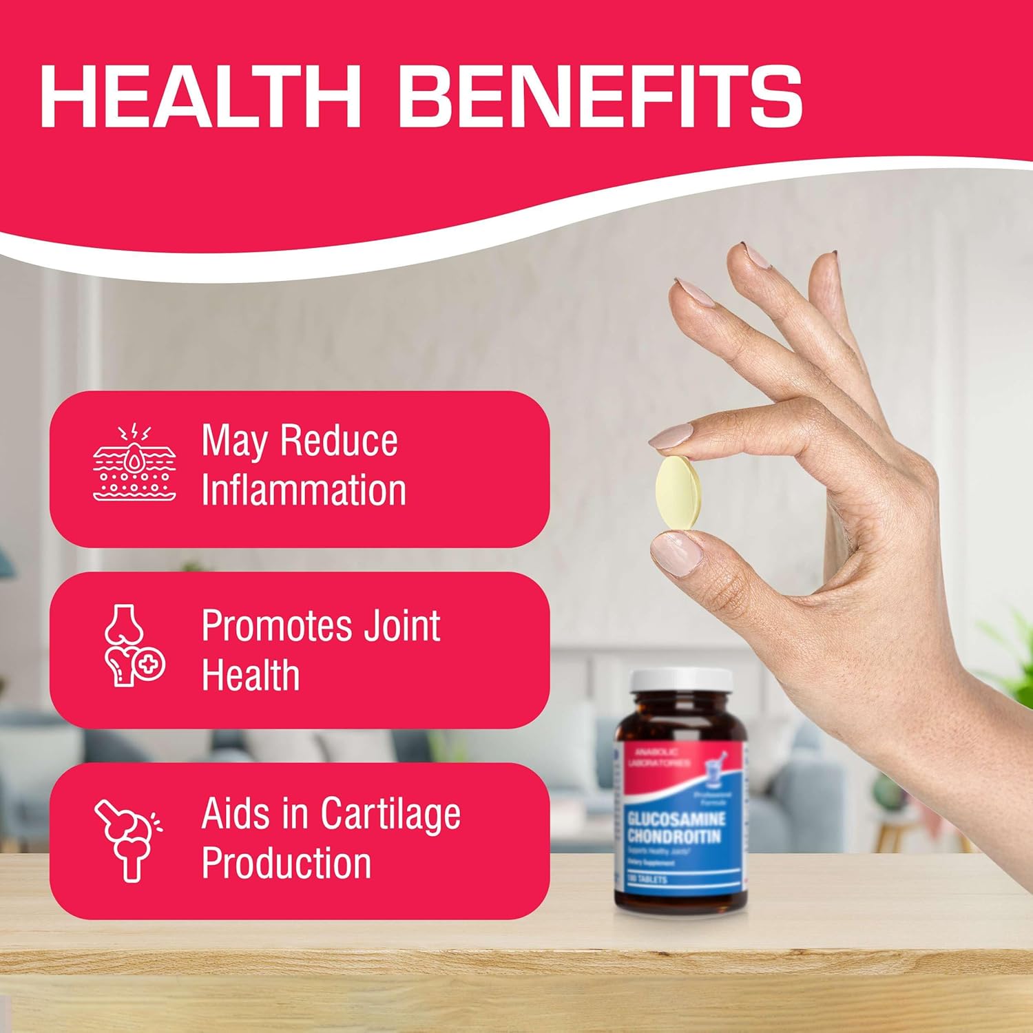 Glucosamine Chondroitin Tablets - 90 Supplements for Joint Health - 500mg Glucosamine Sulfate, 40mg Chondroitin Sulfate