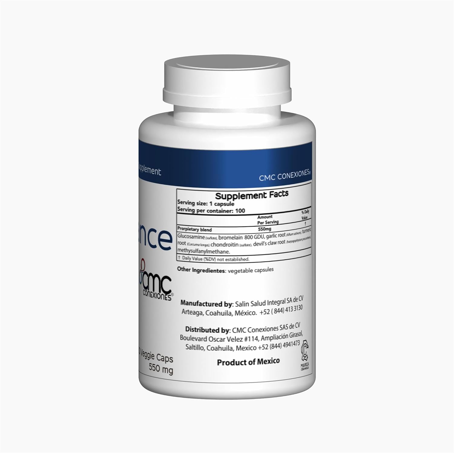Glucosamine Chondroitin Veggie Capsules for Joint, Bone, and Muscle Support - 100 Capsules, 550mg Each