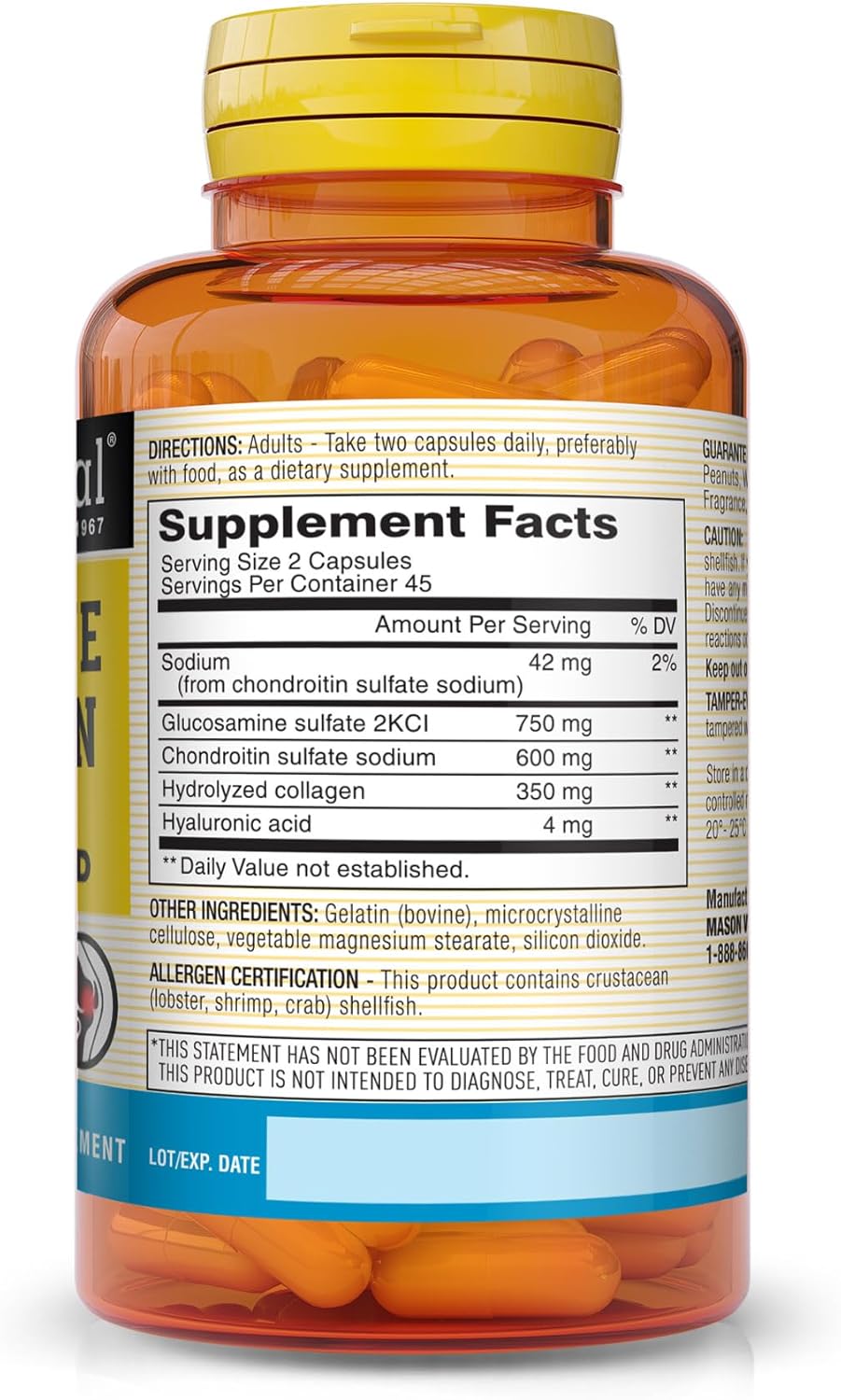 Glucosamine Chondroitin with Collagen & Hyaluronic Acid Capsules for Joint Health & Aging Support - 45-Day Supply