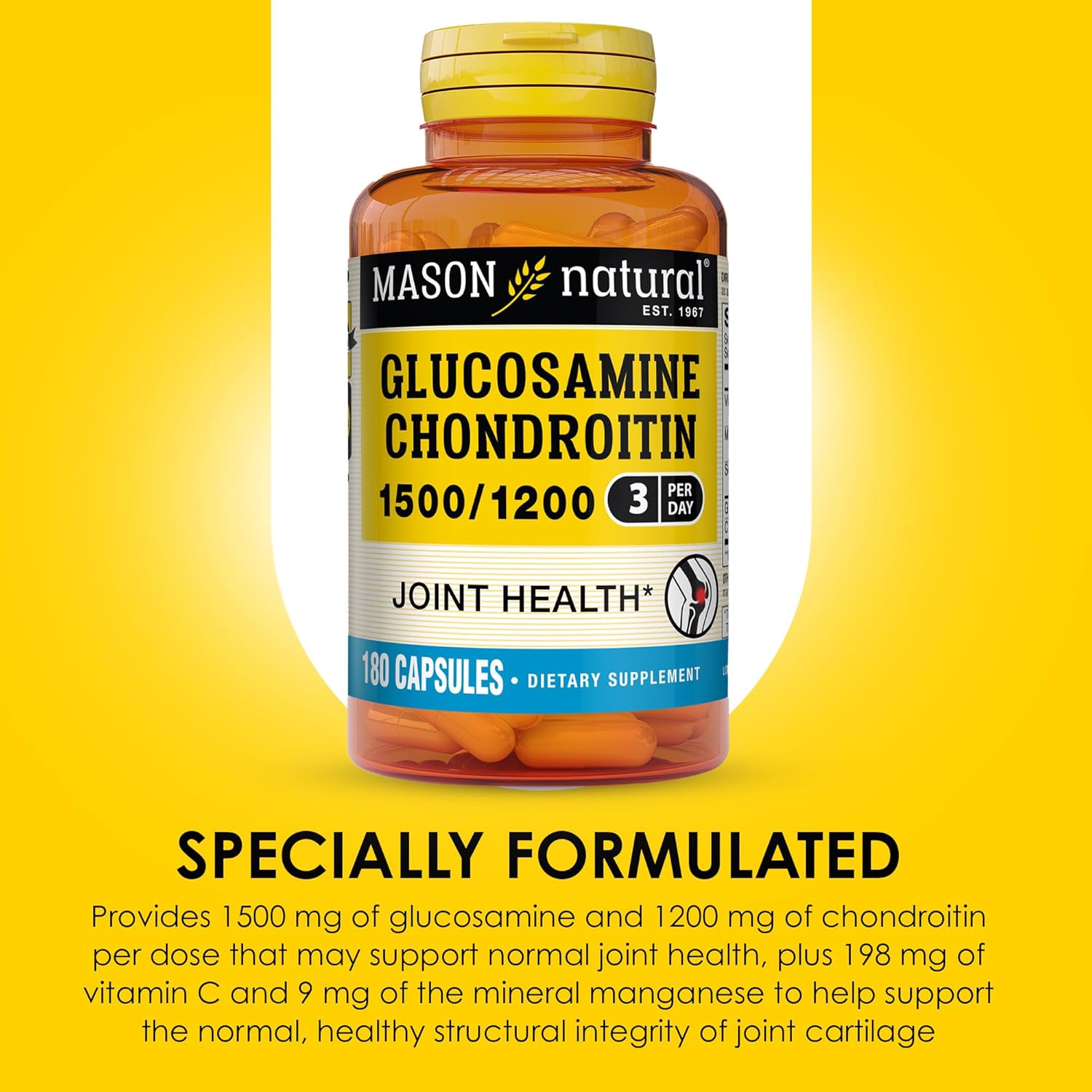 Glucosamine Chondroitin with Vitamin C Capsules for Joint Health, Flexibility, and Mobility - 180 Count