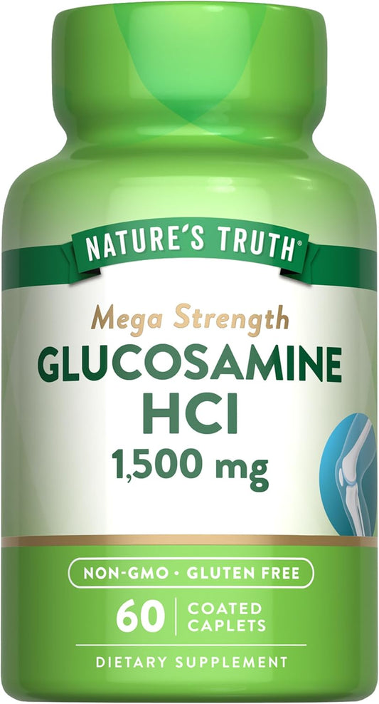 Glucosamine HCI 1500mg Caplets | Mega Strength Supplement | 60 Count | Non-GMO & Gluten Free