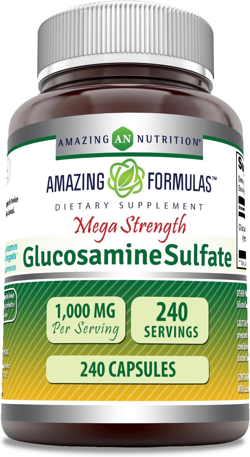Glucosamine Sulfate 1000mg Capsules Supplement | Non-GMO, Gluten Free | Made in USA | 240 Count