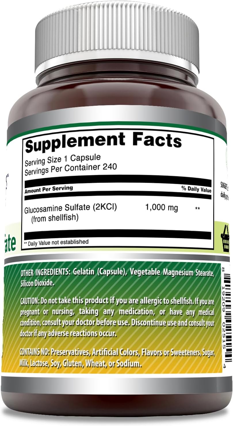 Glucosamine Sulfate 1000mg Capsules Supplement | Non-GMO, Gluten Free | Made in USA | 240 Count