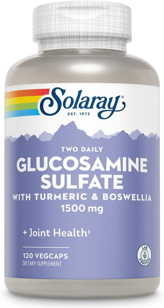 Glucosamine Sulfate 1500mg Joint Support Supplement with Turmeric & Boswellia - 120 VegCaps, 60 Servings, Money Back Guarantee