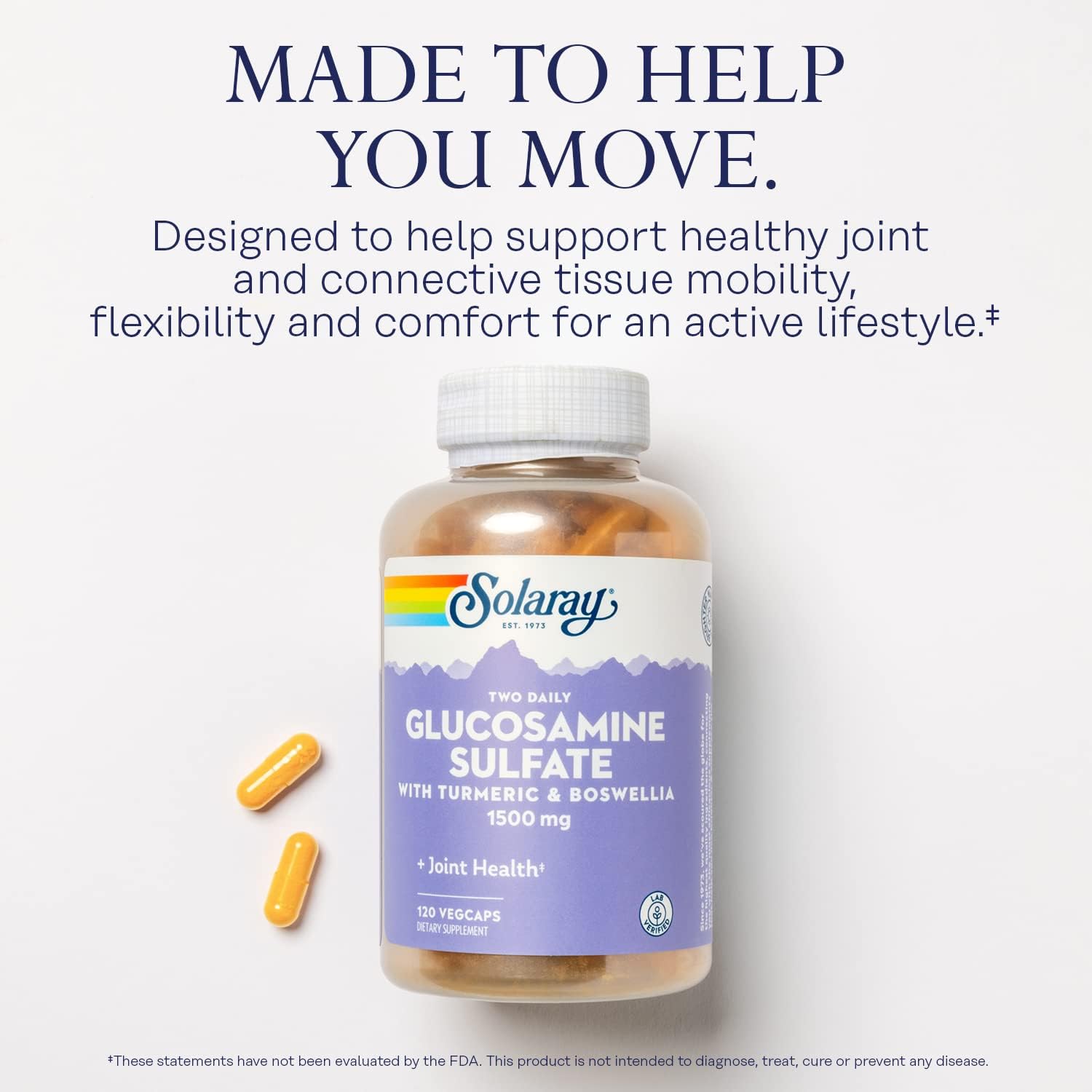Glucosamine Sulfate 1500mg Joint Support Supplement with Turmeric & Boswellia - 120 VegCaps, 60 Servings, Money Back Guarantee
