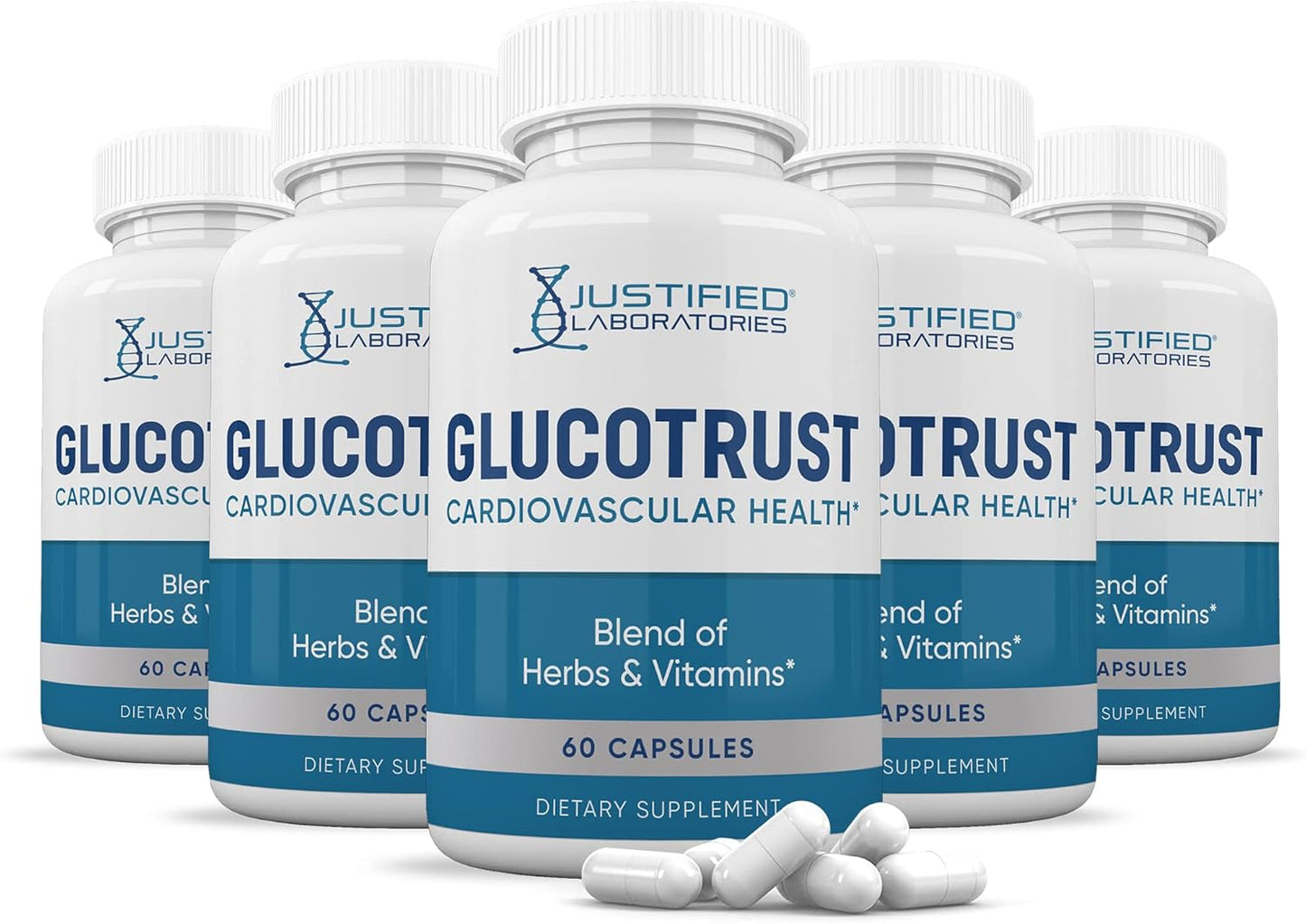 Glucotrust Advanced Formula Supplement Pills by Justified Laboratories - 5 Pack with 300 Capsules