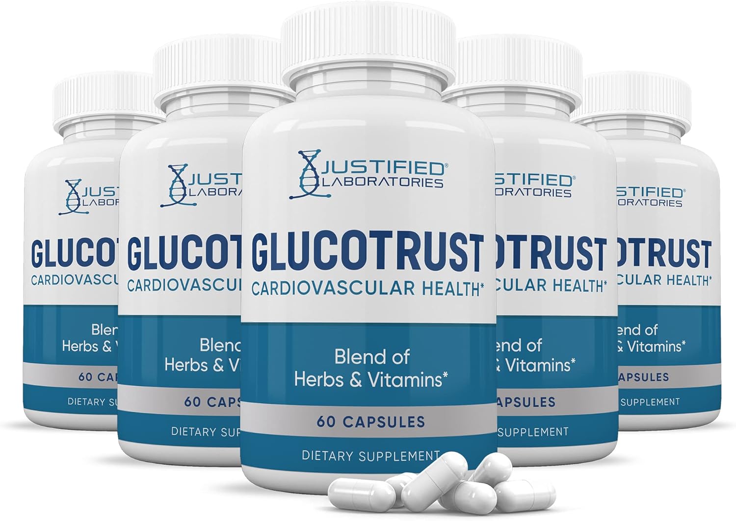Glucotrust Advanced Formula Supplement Pills by Justified Laboratories - 5 Pack with 300 Capsules