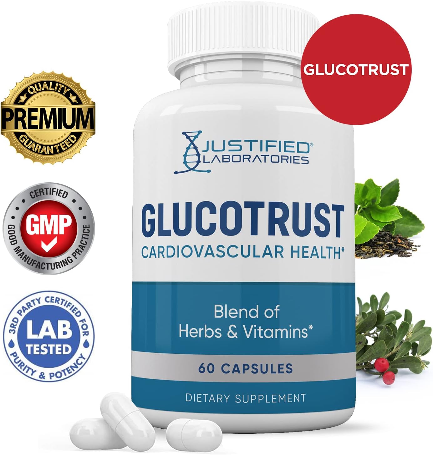 Glucotrust Advanced Formula Supplement Pills by Justified Laboratories - 5 Pack with 300 Capsules