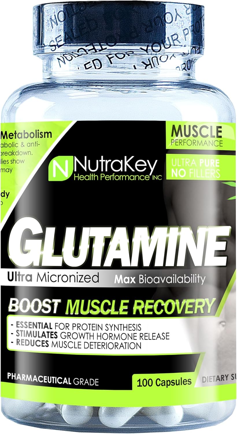 Glutamine 900mg Supplement, 100 Capsules by NutraKey