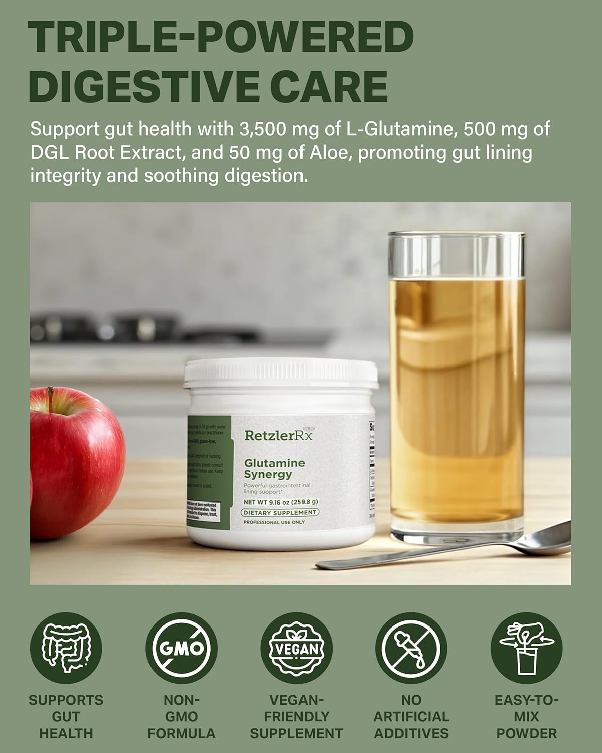 Glutamine Synergy Gastrointestinal Support Supplement - Non-GMO, Vegan Formula for Digestive Health