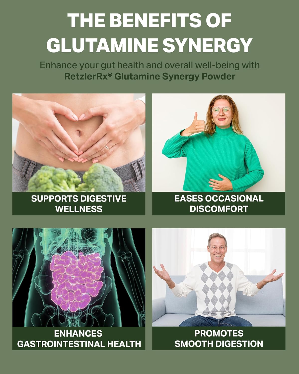 Glutamine Synergy Gastrointestinal Support Supplement - Non-GMO, Vegan Formula for Digestive Health