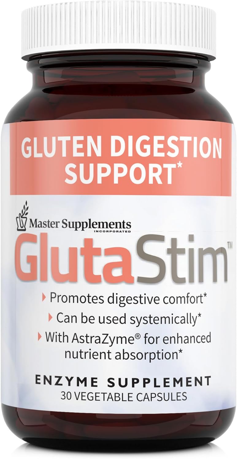 GlutaStim Digestive Support Capsules - Vegan & Gluten Free - 30 Servings - Relieves Gas & Bloating - Supports Gluten Digestion