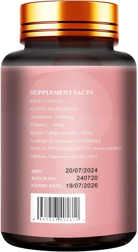 Glutathione 50000mcg with Vitamin C, Hyaluronic Acid, Collagen Peptide - 90 Capsules